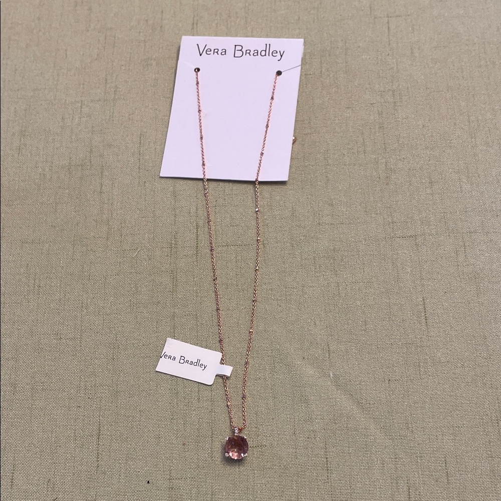 Vera Bradley Rose-Gold Necklace with Pink Faceted Pendant